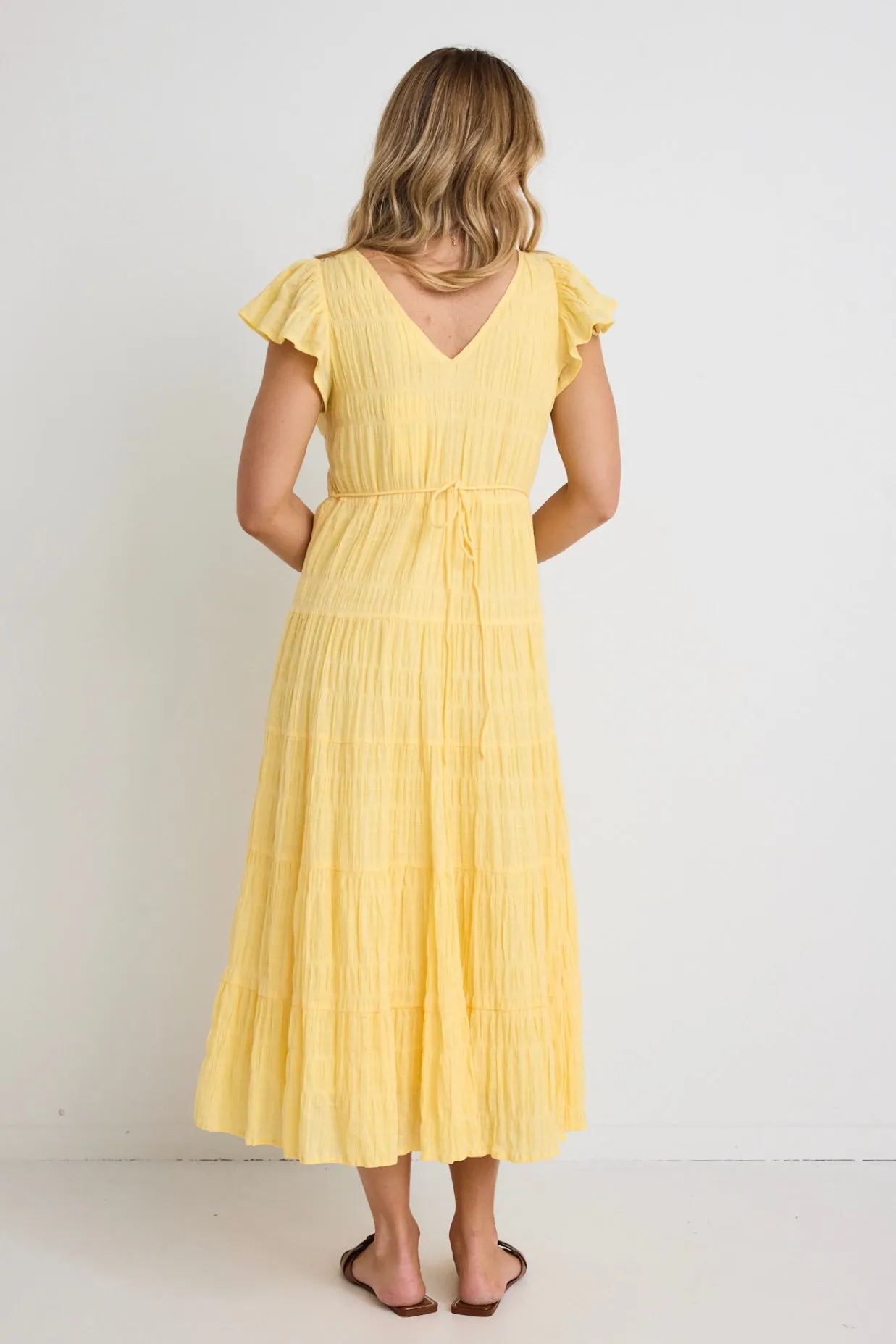 Marley Butter Flutter Sleeve V Neck Tiered Maxi Dress