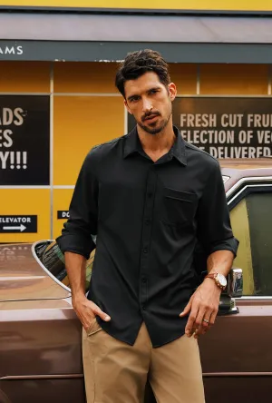 Men Curved Hem Shirt Casual Long Sleeve Classic Collar Button-up Tops