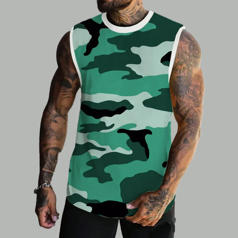 Men's Spring/Summer Printed Regular Fit Crew Neck Vest 11567669YM