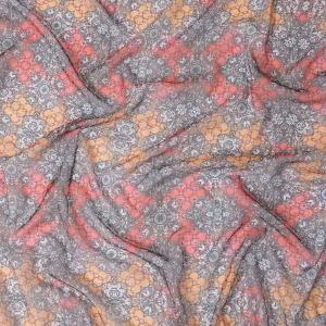 Multicolor printed synthetic chiffon fabric in floral design-D11014