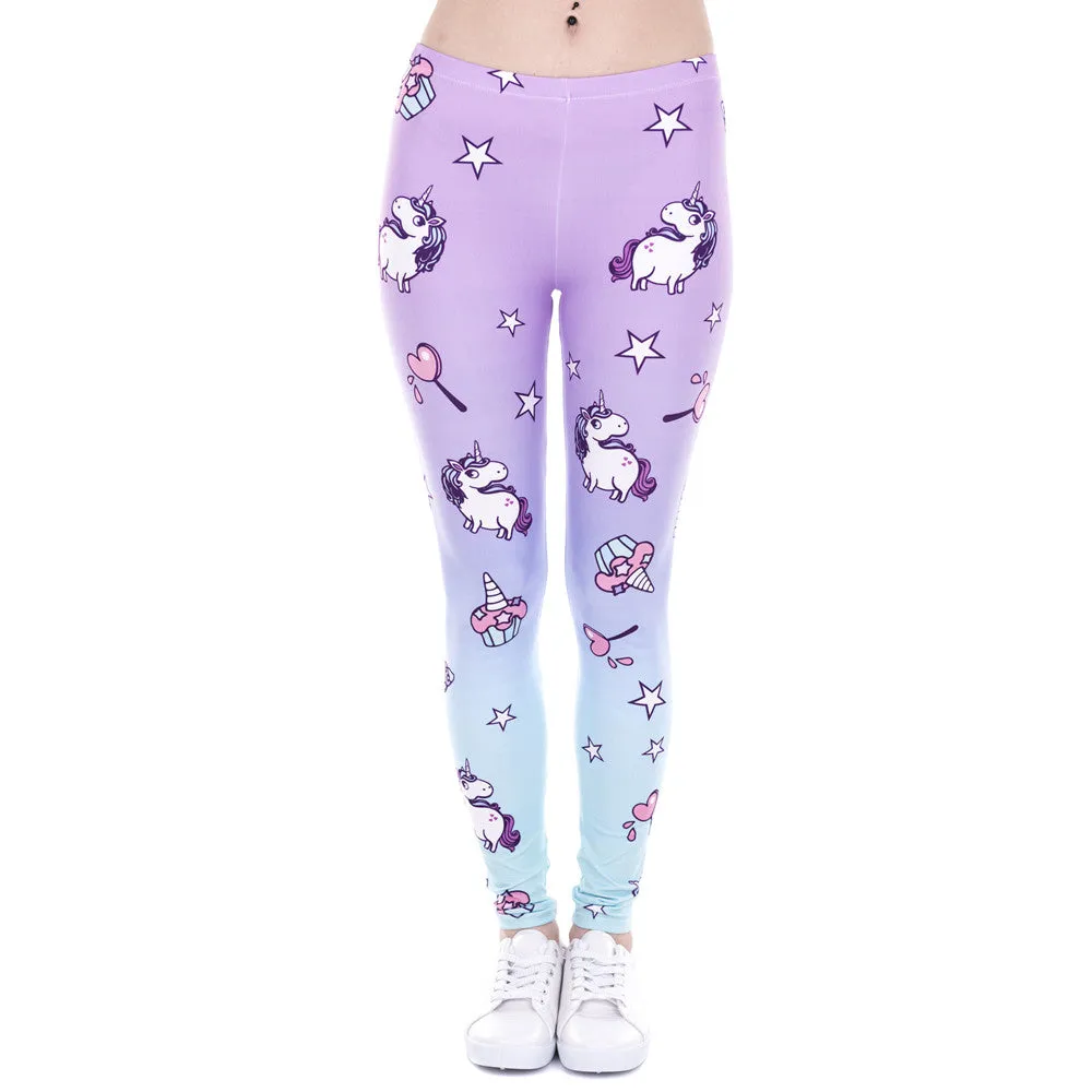 New Fashion Women Leggings Unicorn And Sweets Printing Leggins Fitness Legging Sexy High Waist Pants