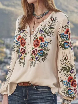 New Women's Shirts Long-sleeved Printed Large Size Loose