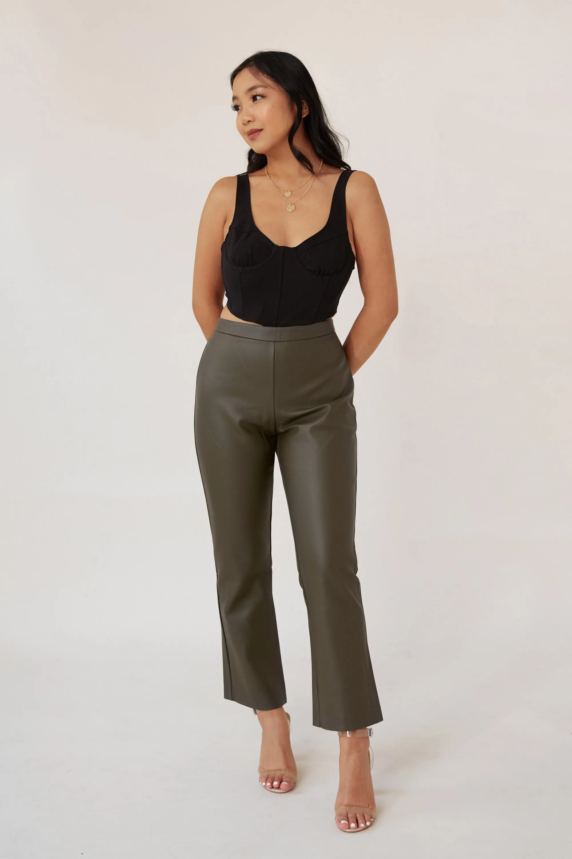 Olive Leather Pants