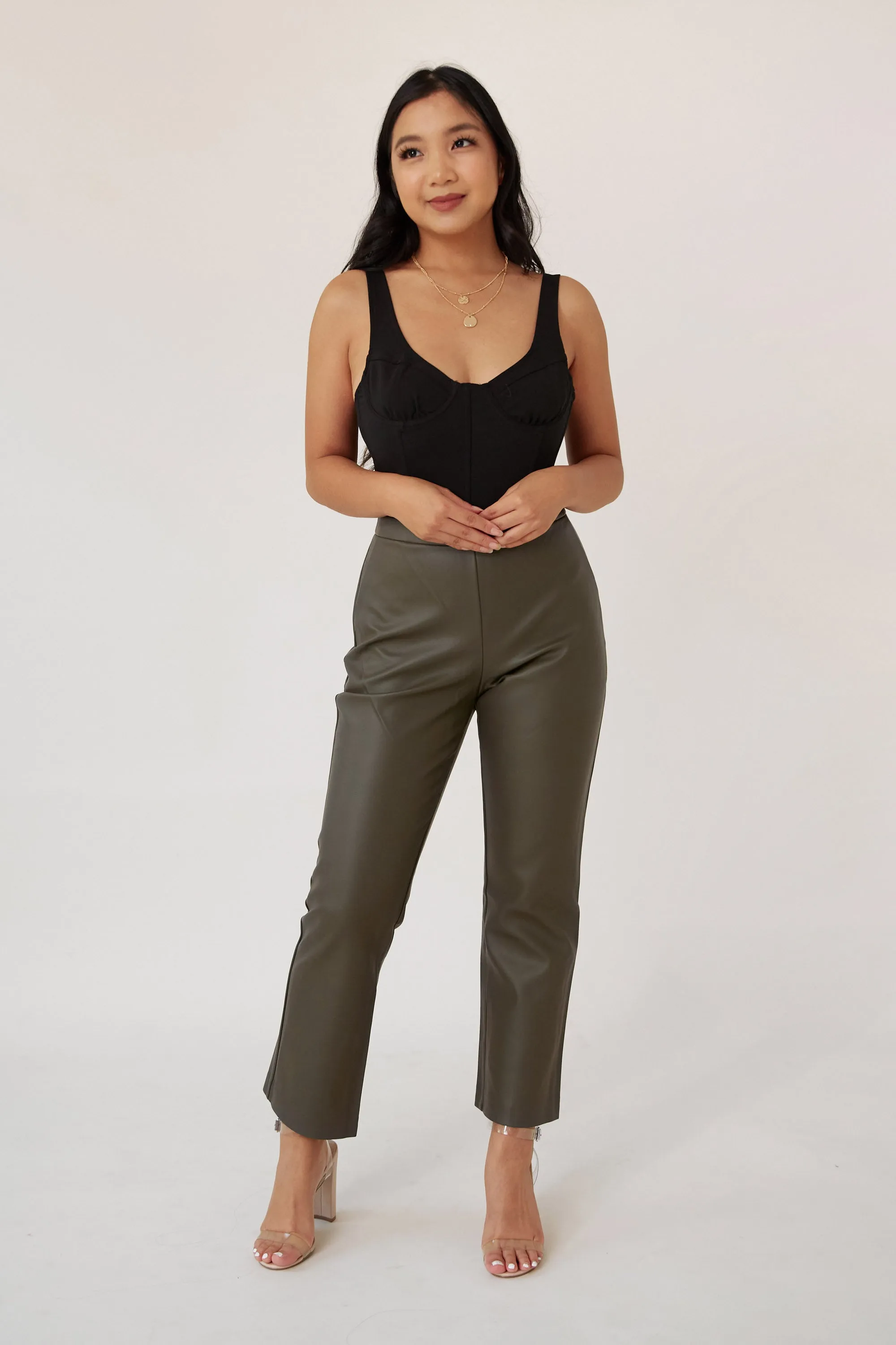 Olive Leather Pants