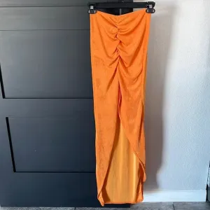 Orange Slinky Ruched Front Maxi Skirt