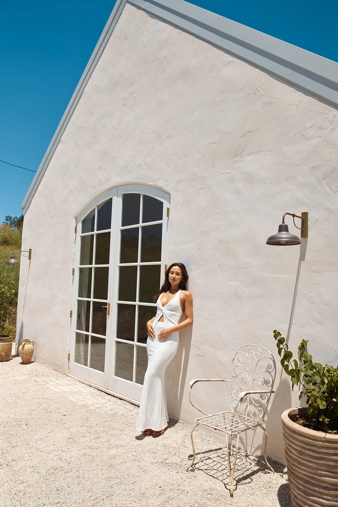 Palm Tree Paradise Maxi Skirt White
