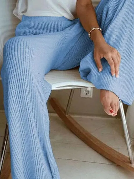Pants Casual High Waist Knitted Wide-Leg Pants for Women