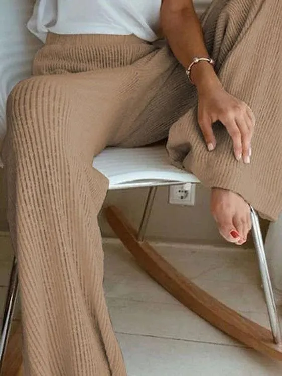 Pants Casual High Waist Knitted Wide-Leg Pants for Women