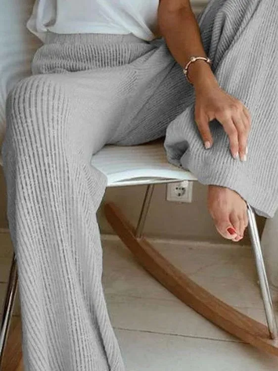 Pants Casual High Waist Knitted Wide-Leg Pants for Women
