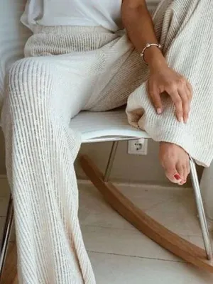 Pants Casual High Waist Knitted Wide-Leg Pants for Women