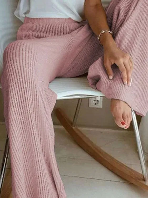 Pants Casual High Waist Knitted Wide-Leg Pants for Women