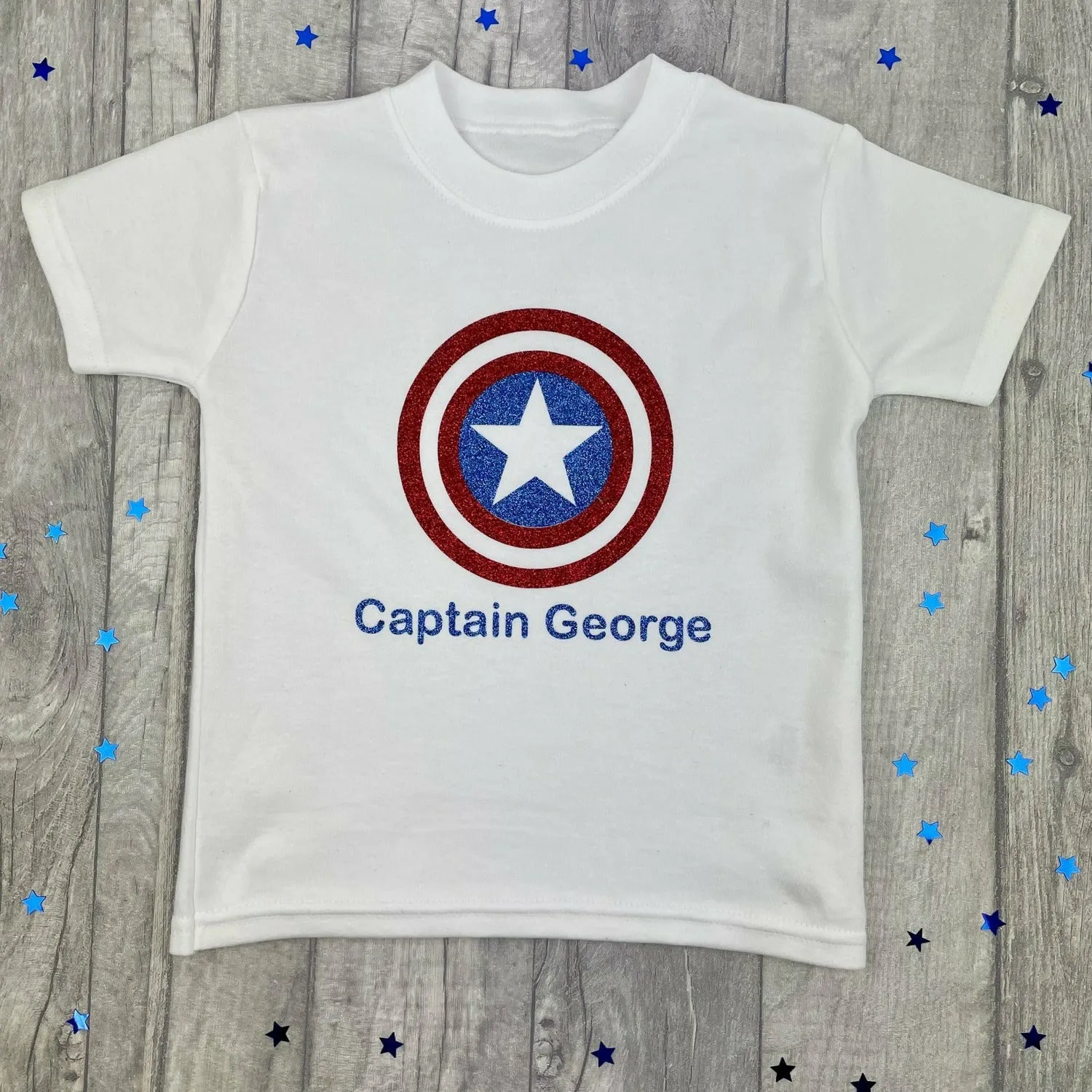 Personalised Captain America T-Shirt, Superhero Avengers Boy's Top
