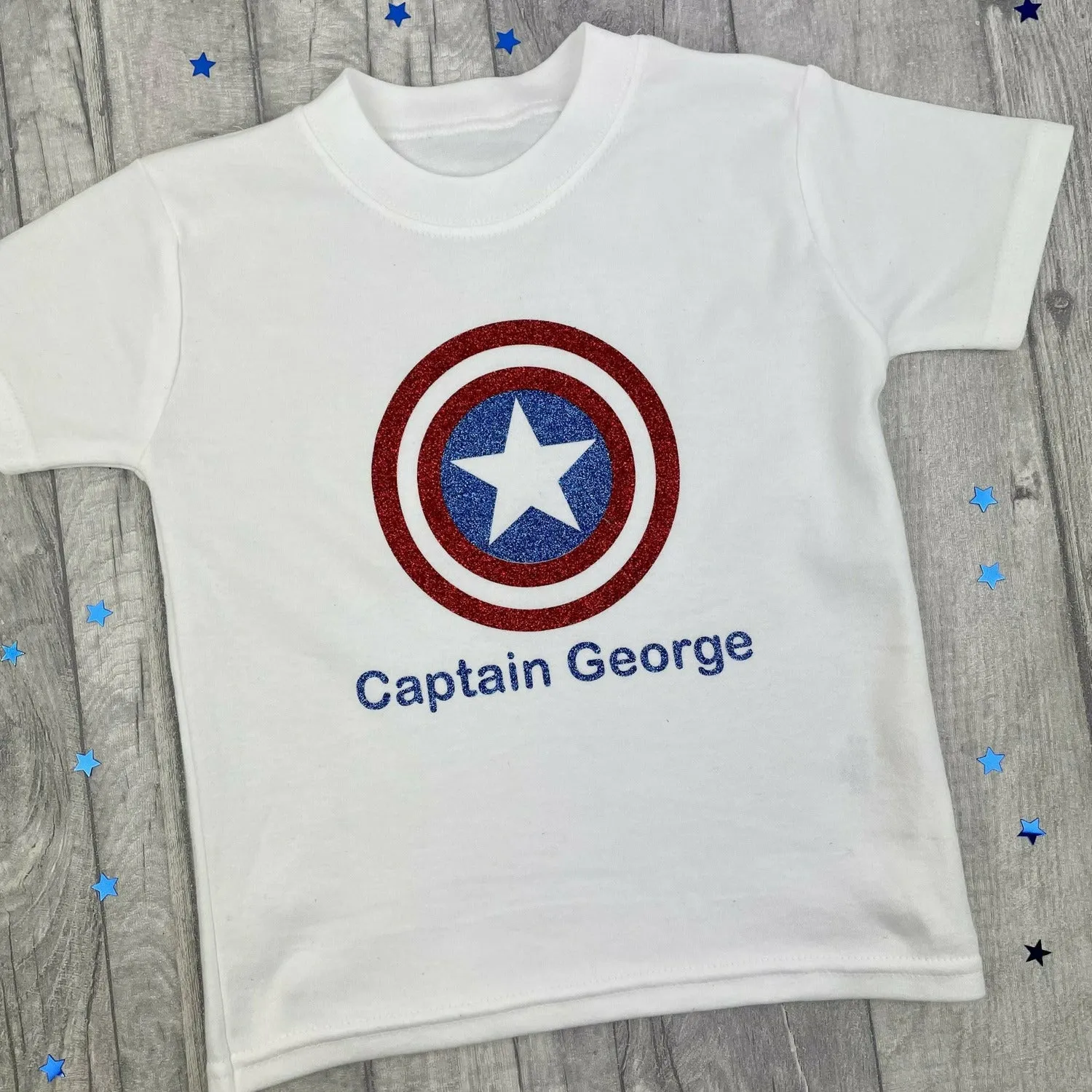 Personalised Captain America T-Shirt, Superhero Avengers Boy's Top