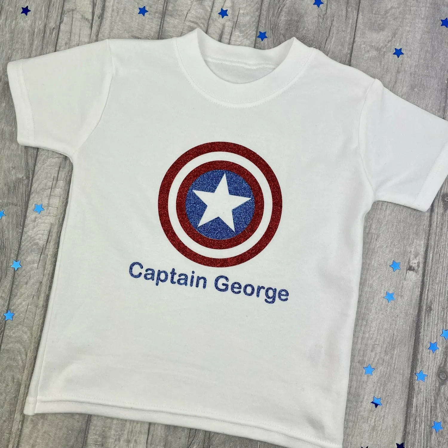 Personalised Captain America T-Shirt, Superhero Avengers Boy's Top