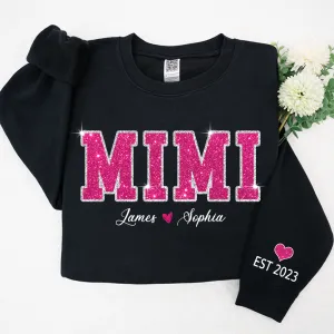 Personalized Mimi Pink Glitter, Custom Grandma Est With Kids TH Sweatshirt