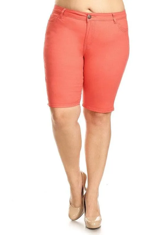Plus Size High Waist Solid Stretch Shorts