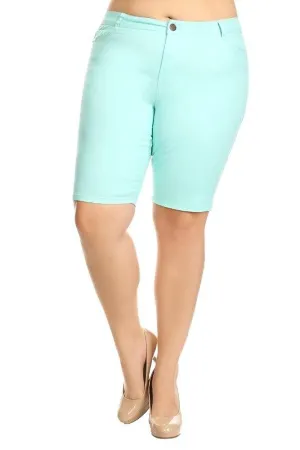Plus Size High Waist Solid Stretch Shorts