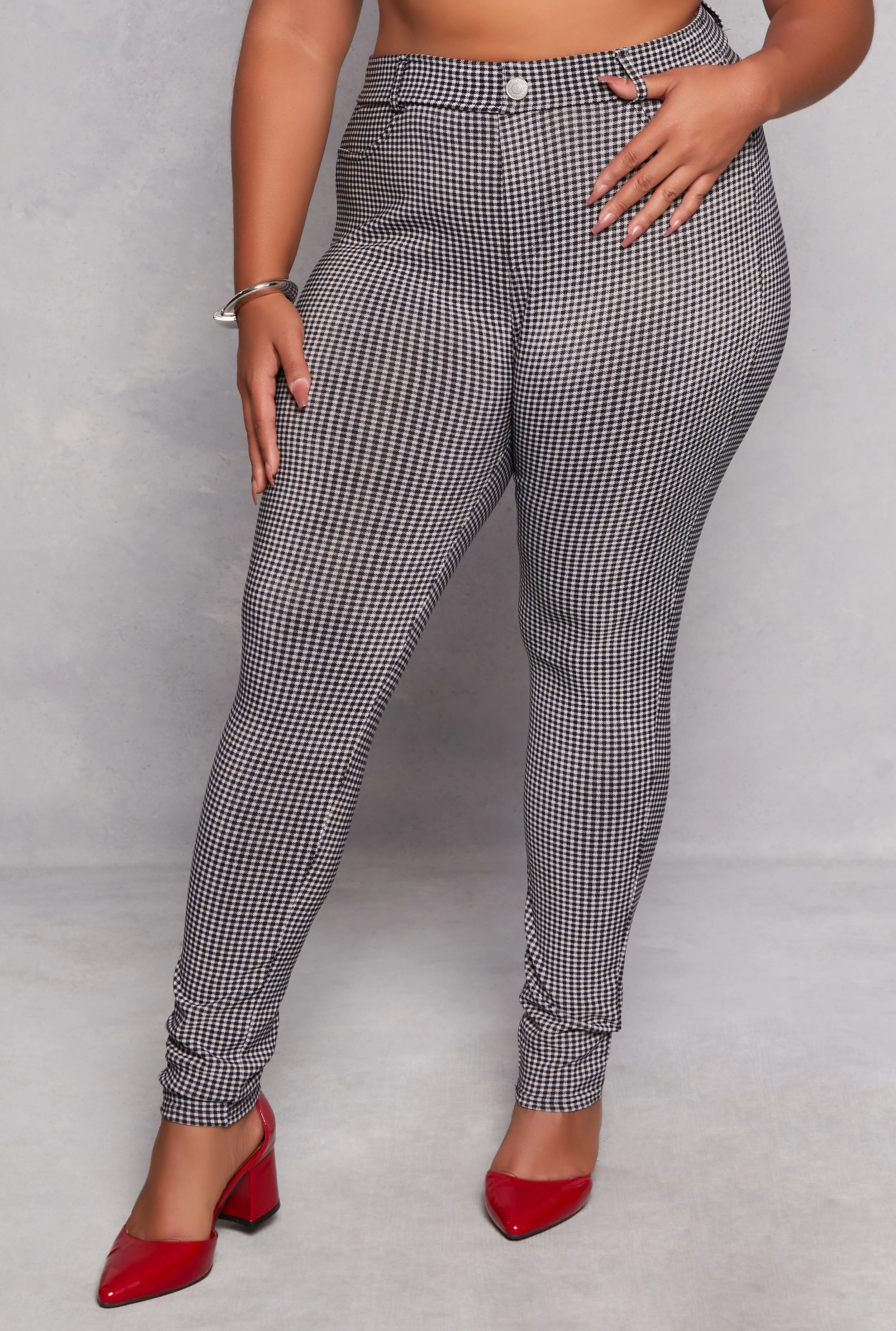 Plus Size Houndstooth High Waist Pants