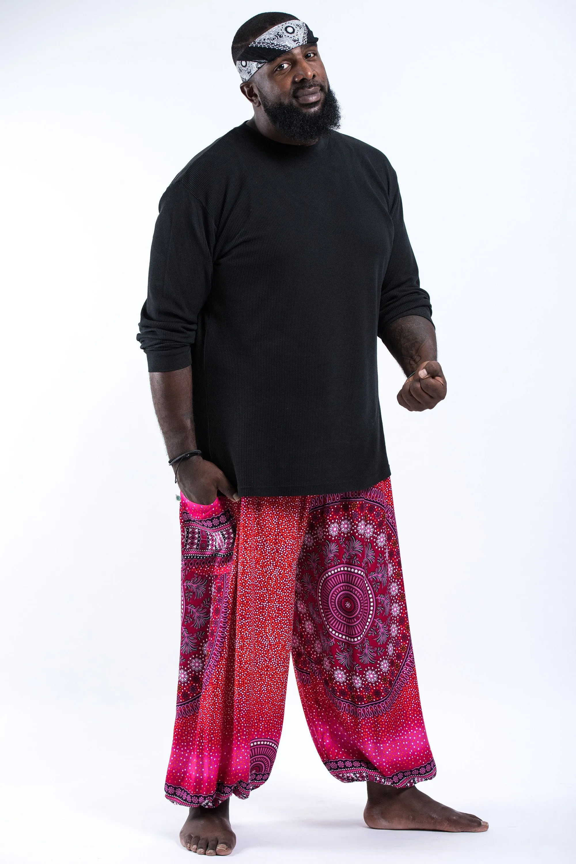 Plus Size Tribal Chakras Unisex Harem Pants in Pink