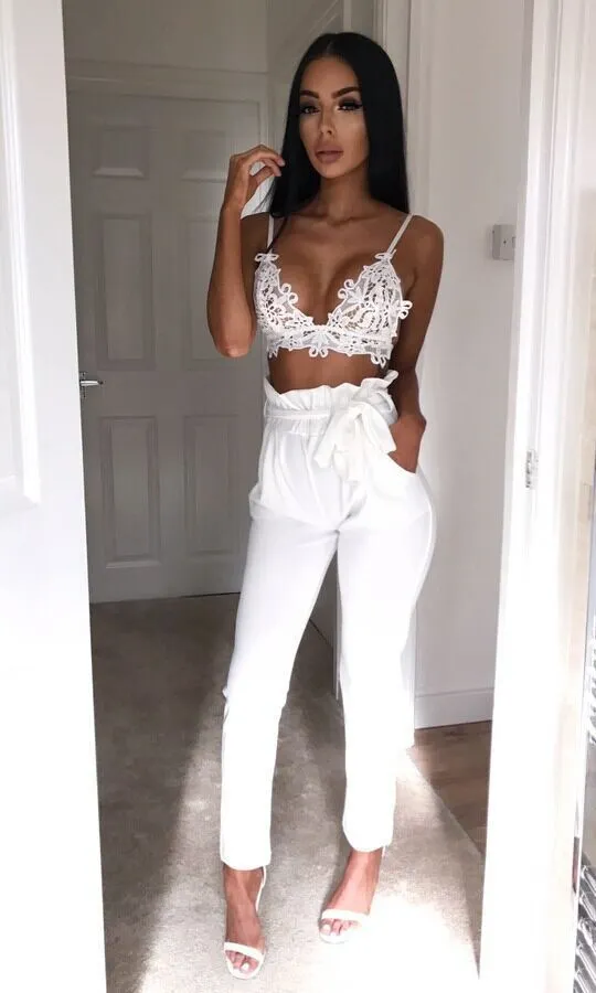 Popular High Waist Belt Casual Ankle-Length Pants Slim Fit Pencil Women Pants