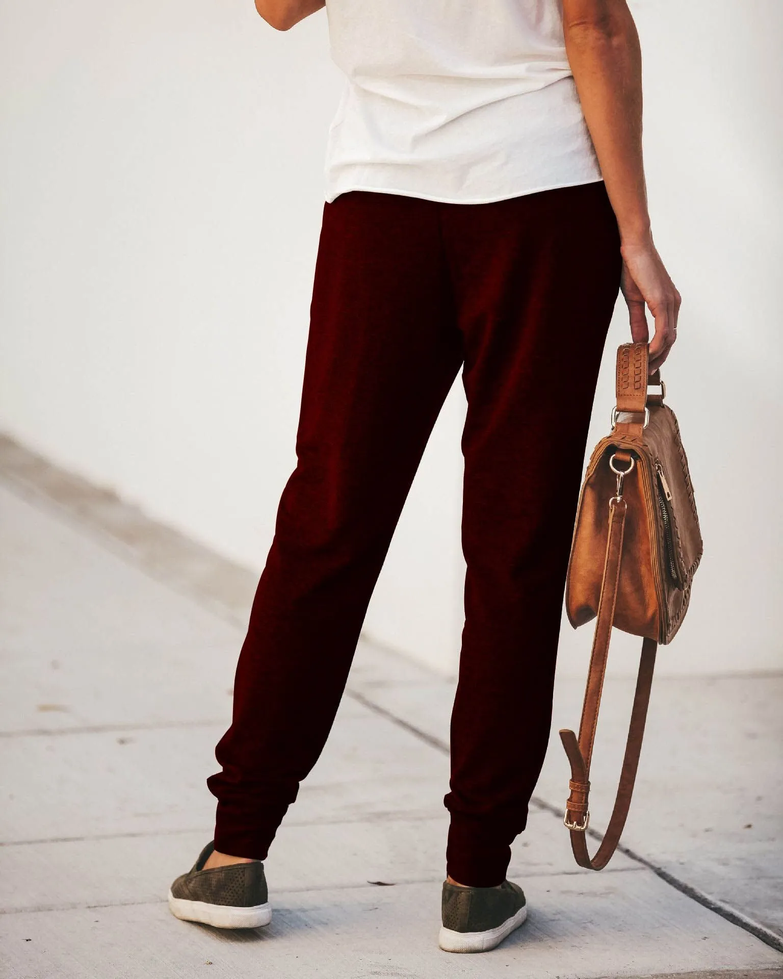 Popular Women Elastic Lace Casual Pants Loose Pocket Slim Fit Long Pants