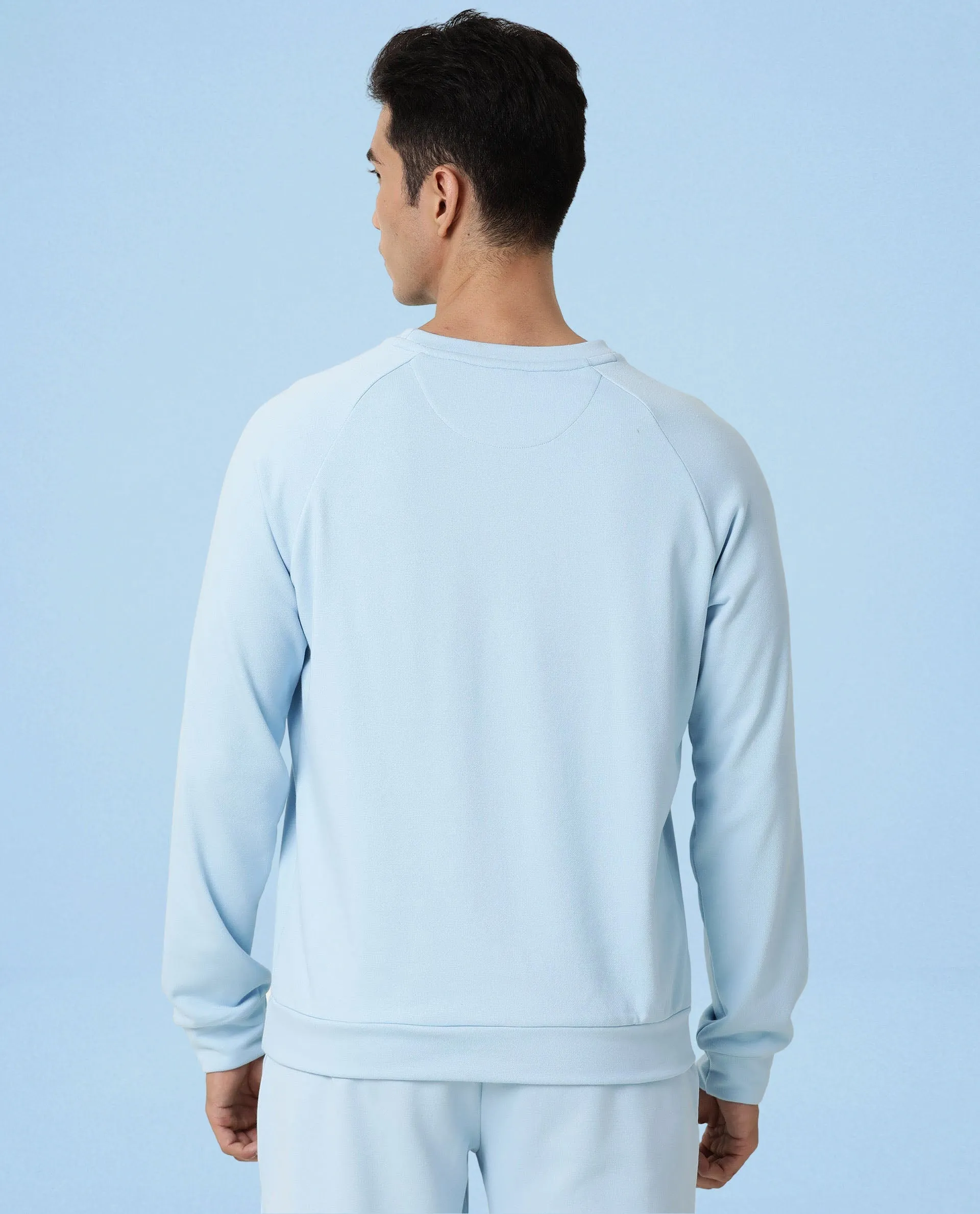Rare Rabbit Articale Men's Arum Clear Blue Cotton Fabric Full Sleeves Solid Sweatshirt