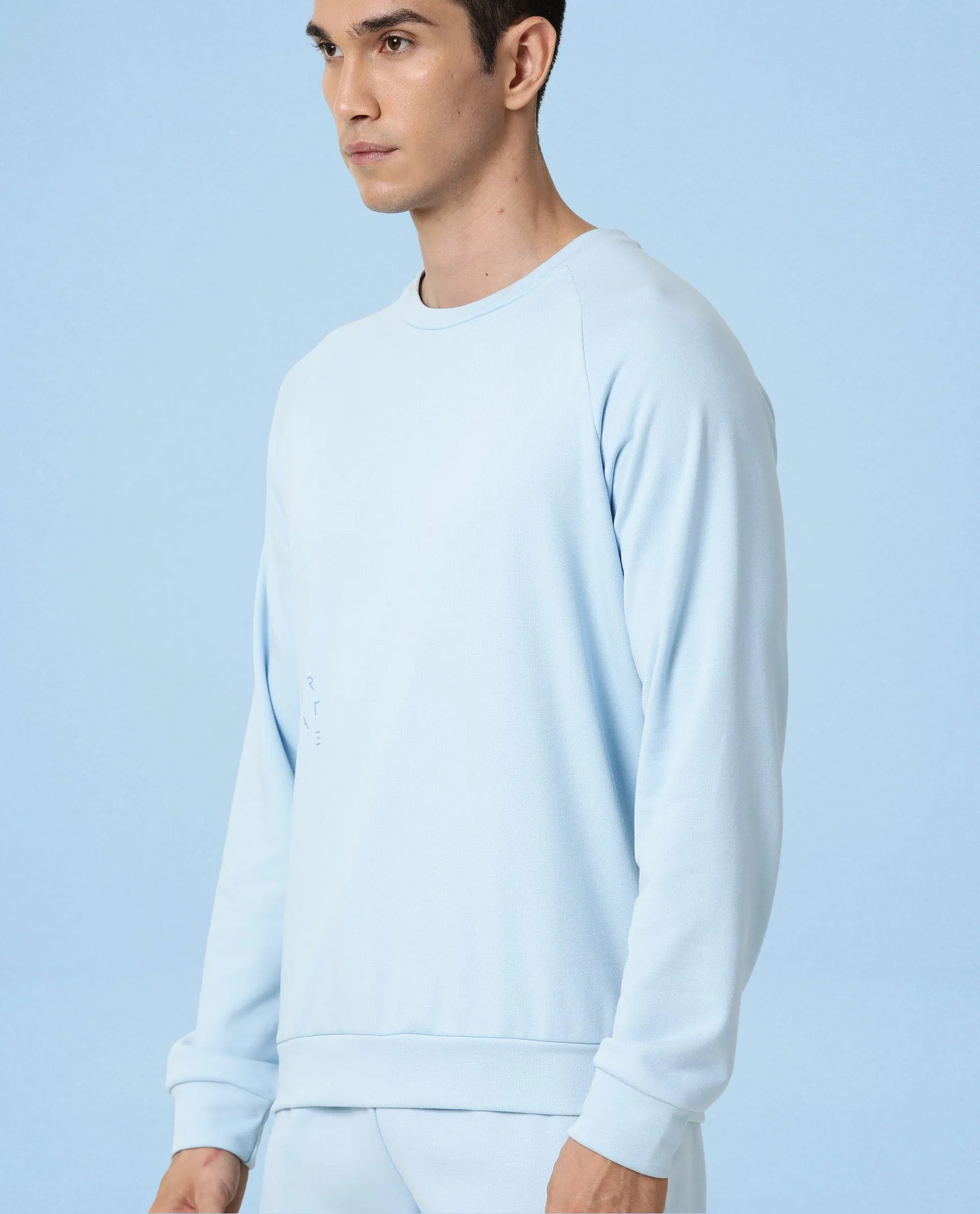 Rare Rabbit Articale Men's Arum Clear Blue Cotton Fabric Full Sleeves Solid Sweatshirt