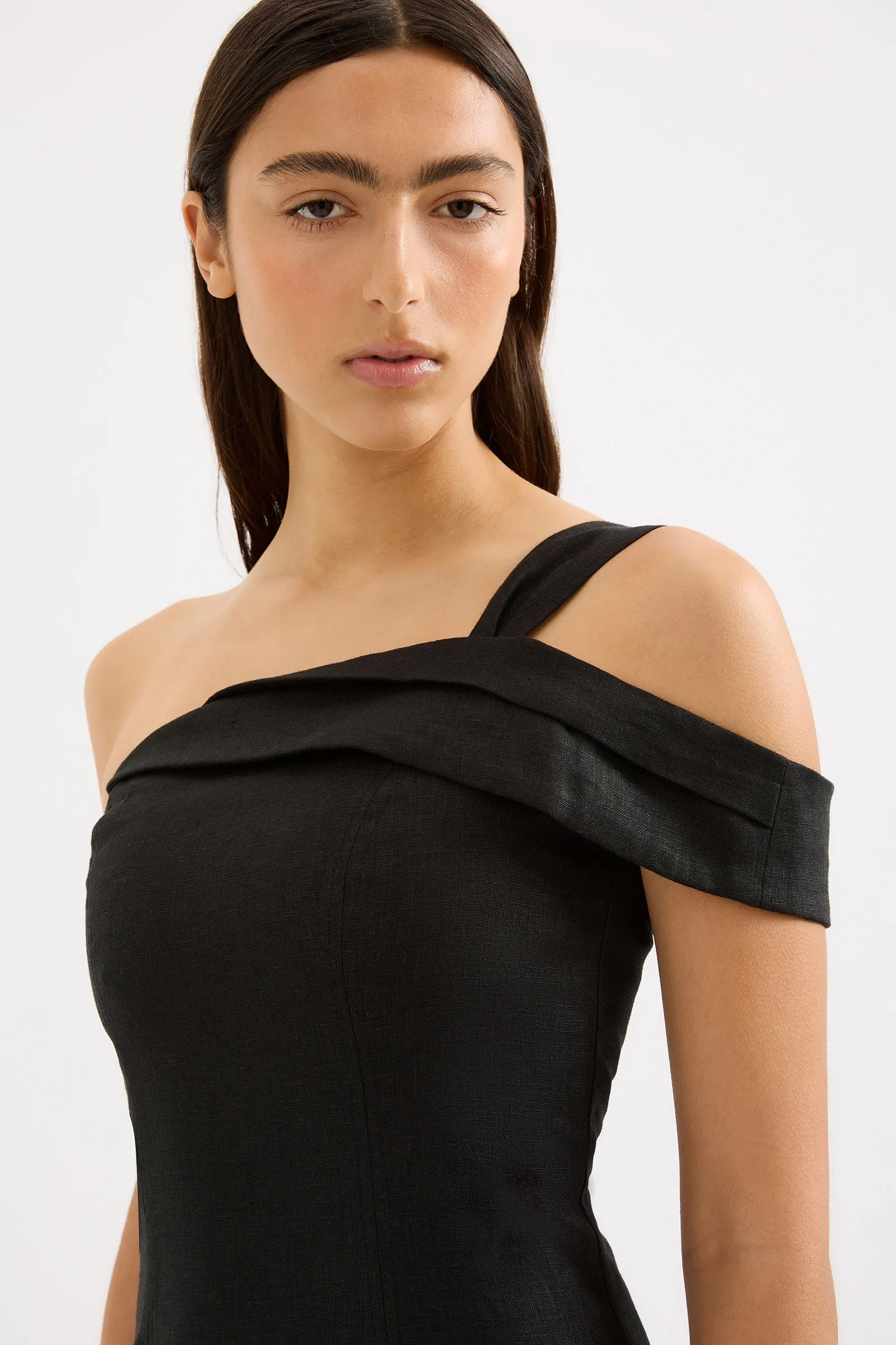 REESE LINEN MINI DRESS | BLACK