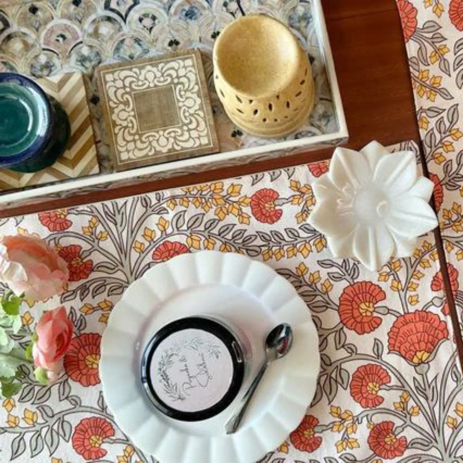 Refreshing Floral Printed Table Placemats | Rust Orange  | 12x18 Inches