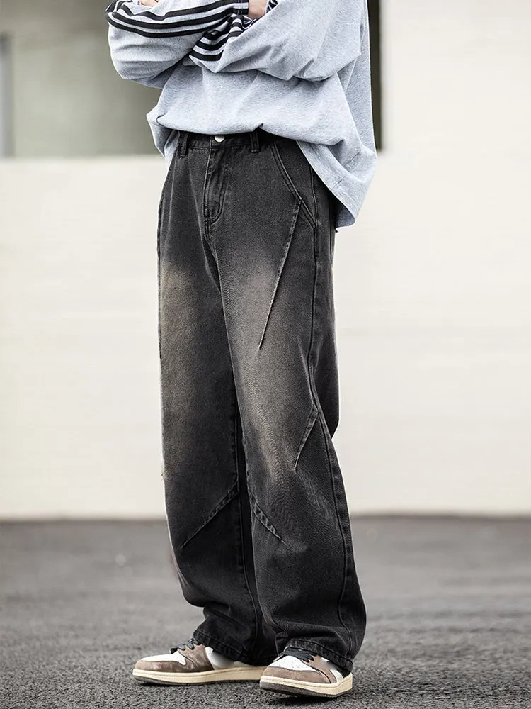 Retro Pleated Washed Cargo Jeans
