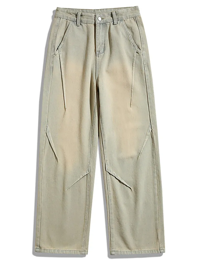 Retro Pleated Washed Cargo Jeans