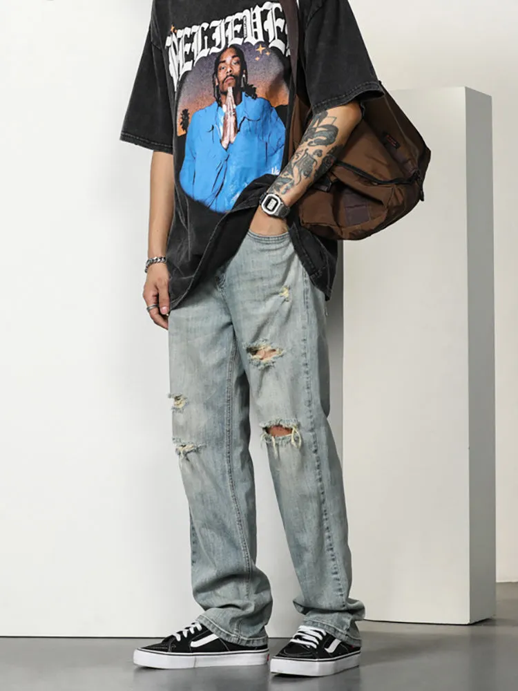 Retro Ripped Patched Washed Jeans