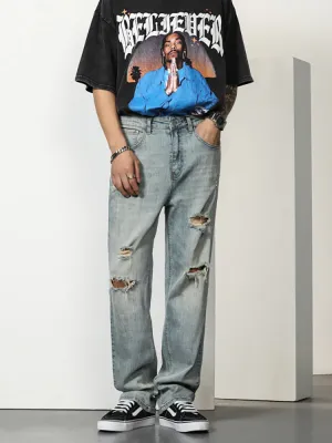 Retro Ripped Patched Washed Jeans