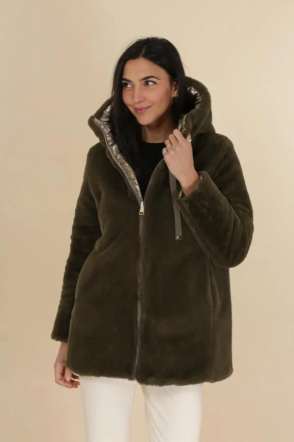 Reversible Lined Down Jacket with hood PERSIMMON