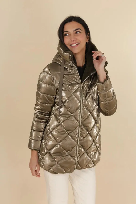 Reversible Lined Down Jacket with hood PERSIMMON