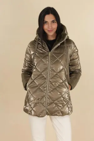 Reversible Lined Down Jacket with hood PERSIMMON