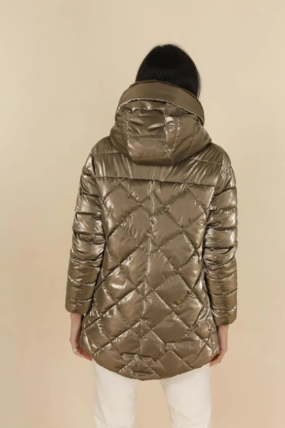 Reversible Lined Down Jacket with hood PERSIMMON