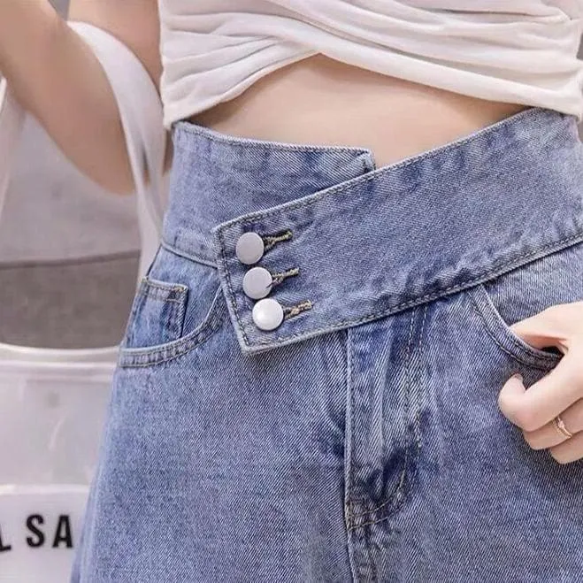 Ripped Shorts With Unique Button Closure