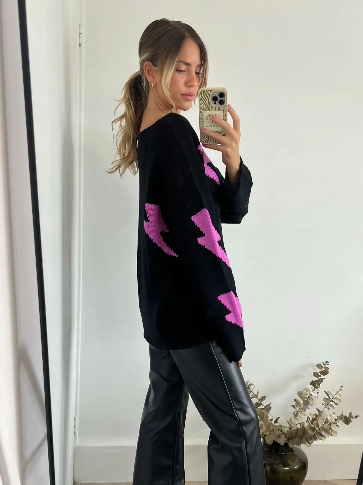 Sofia Lightening Bolt Knit Jumper / Pink