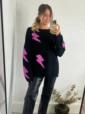 Sofia Lightening Bolt Knit Jumper / Pink