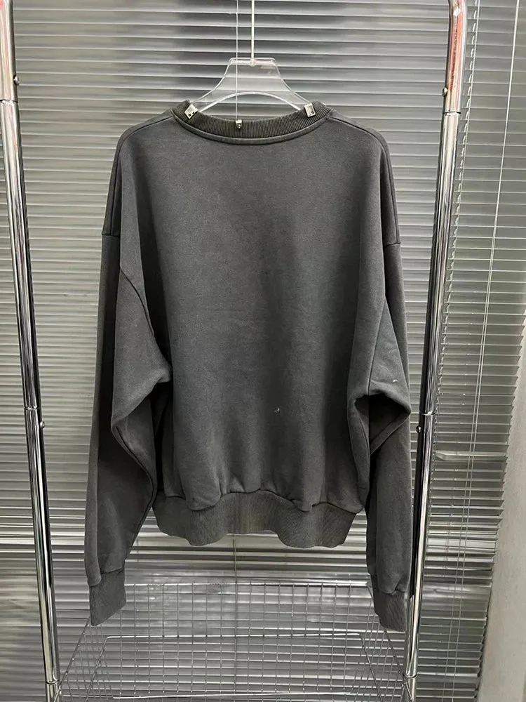 Solid Patchwork Metal Ring Loose Pullover Sweatshirts For Women Round Neck Long Sleeve Casual Sweatshirt Female New