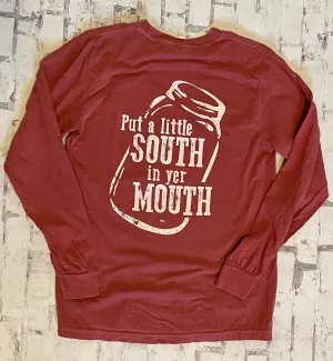 Southern Charm "Put A Little South In Yer Mouth" Long Sleeve T-shirt - Crimson