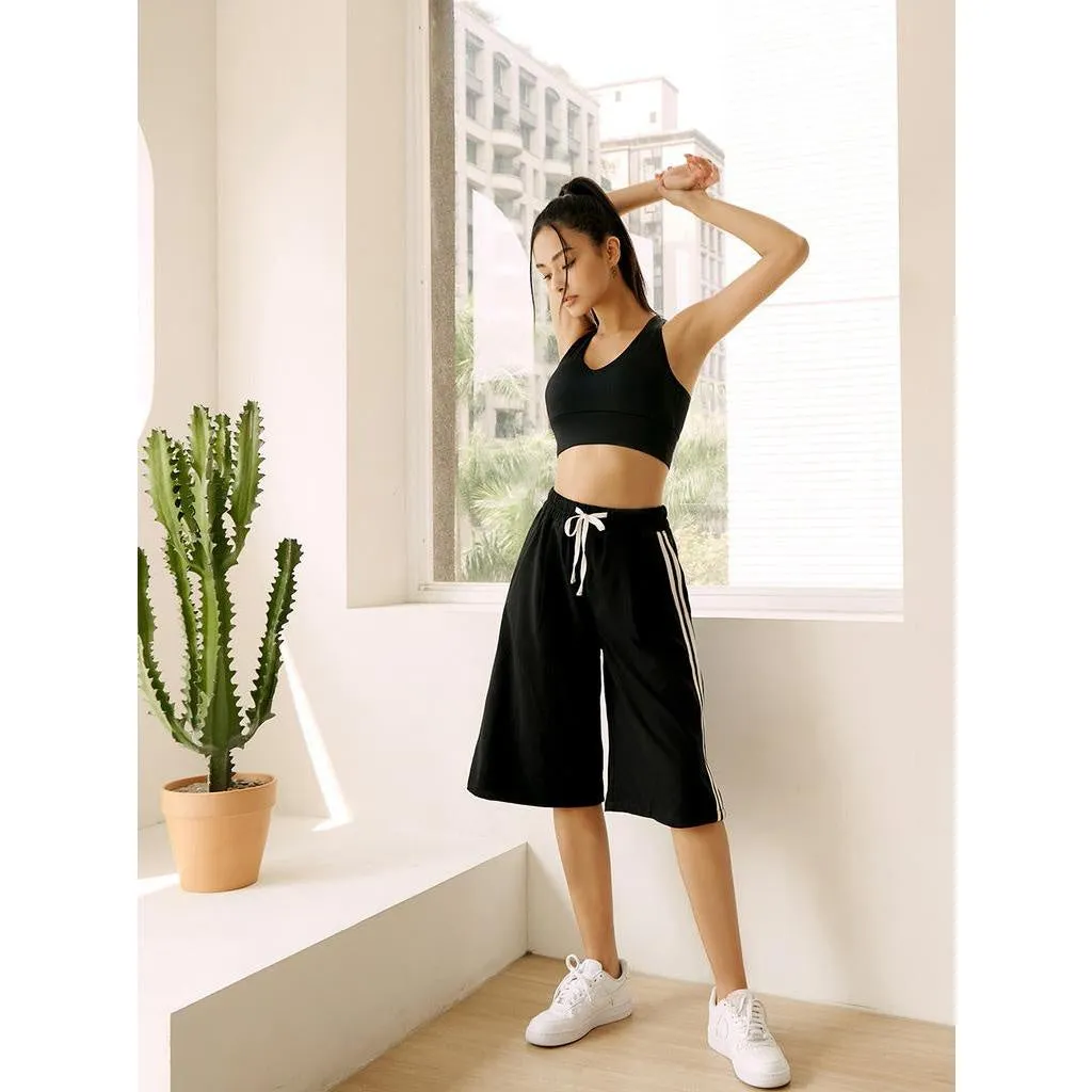 Sporty High Waist Wide Leg Elastic Waist Shorts Pants