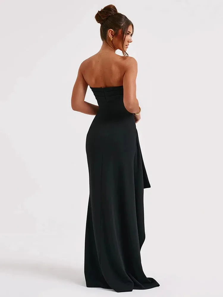 Strapless Backless High Split Maxi Dress For Women Black Off-shoulder Sleeveless Bodycon Club Party Long Dress Clothes
