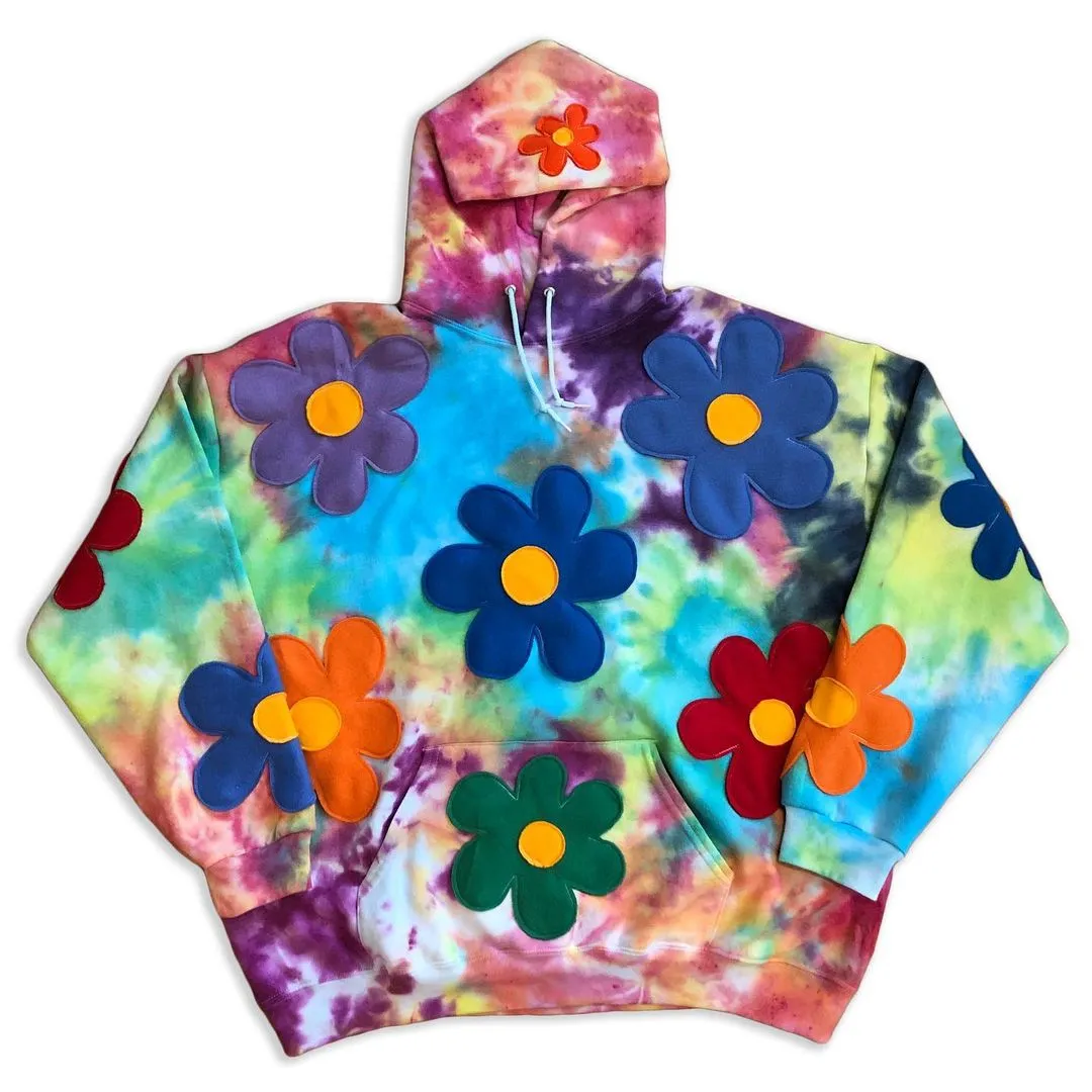 Street casual tie-dye flower pattern long-sleeved hoodie
