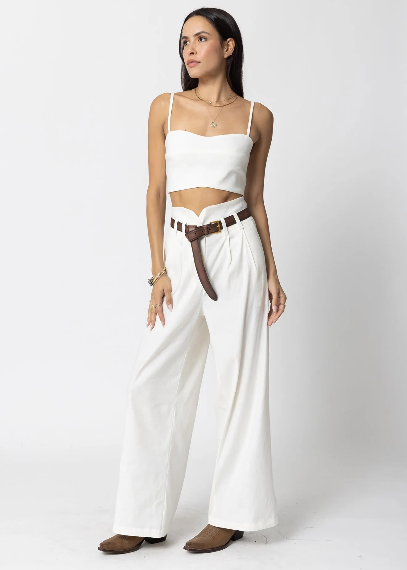 STRETCH LINEN KNOTCH WAIST PANTS