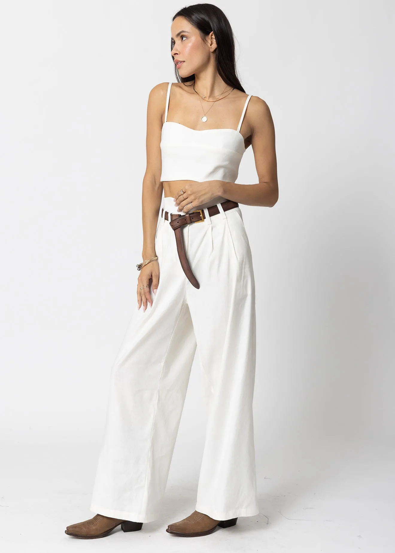 STRETCH LINEN KNOTCH WAIST PANTS