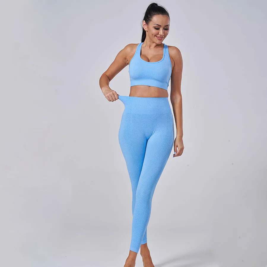 Stretchable Sporty High Waist Jogging Fitness Sets Women Seamless Knitted Yoga Activewear