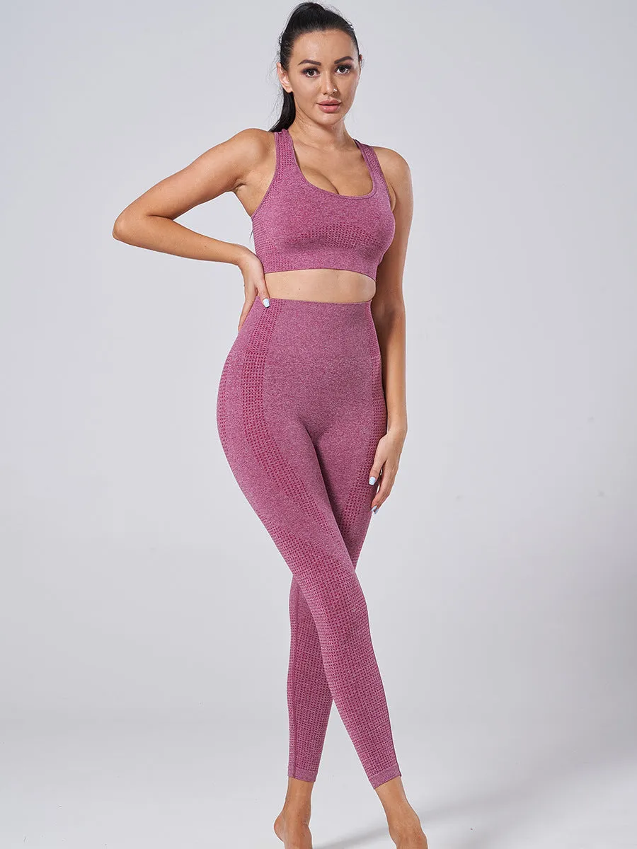 Stretchable Sporty High Waist Jogging Fitness Sets Women Seamless Knitted Yoga Activewear