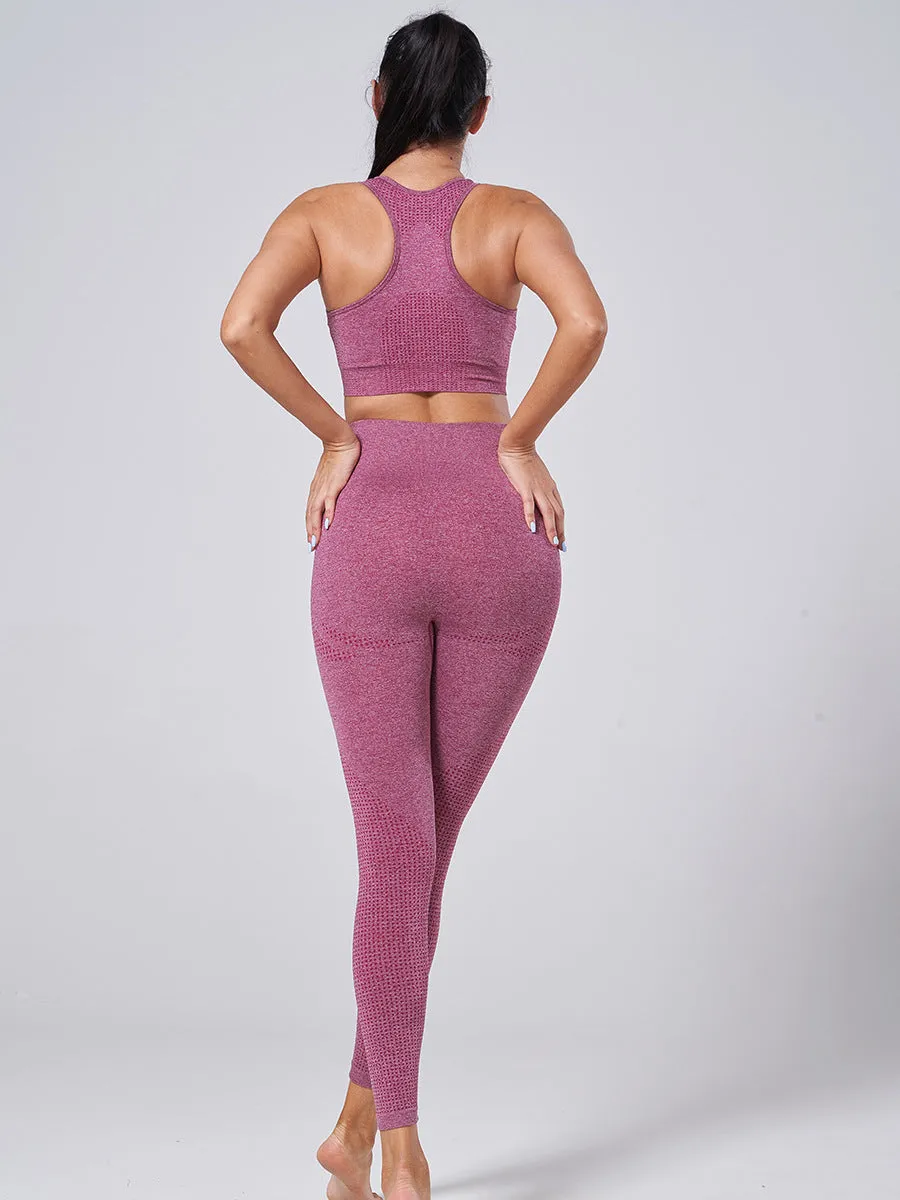 Stretchable Sporty High Waist Jogging Fitness Sets Women Seamless Knitted Yoga Activewear